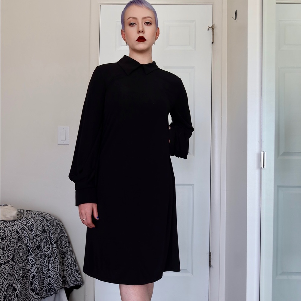 Black jersey dress with asymmetric collar